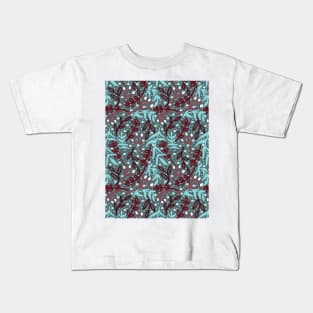 Botanicals and Dots - Hand Drawn Design - Blue, Red, White, Teal Kids T-Shirt